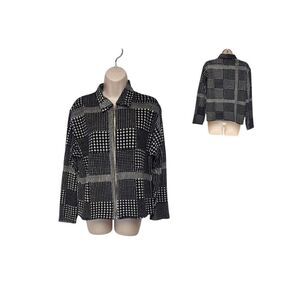 Jason Women’s Black SOFT Houndstooth Full Zip Long Sleeve Sweater Jacket Size M